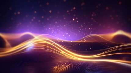 Abstract futuristic background with blue and gold glowing neon moving high speed wave lines and bokeh lights. Visualization of sound waves. Data transfer concept. Fantastic wallpaper