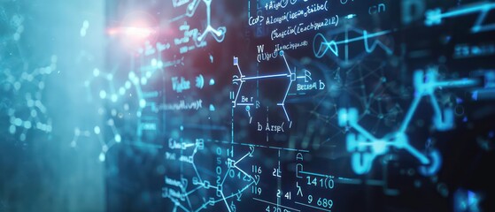 Highdefinition shot of a digital touchscreen displaying scientific equations, with ample copy space