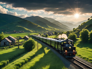 Train Running Through a Beautiful Green Valley