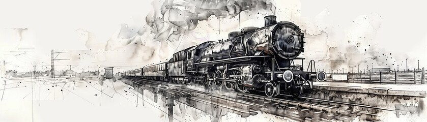 Steam Locomotive Watercolor Painting