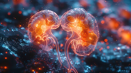 Obraz premium Individual hydronephrosis glowing depiction of kidneys showing fluid buildup and swelling