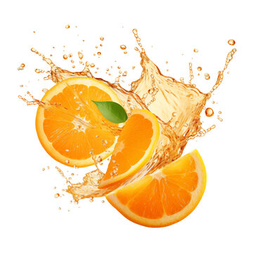 Fresh orange juice splash isolated on transparent or white background, png