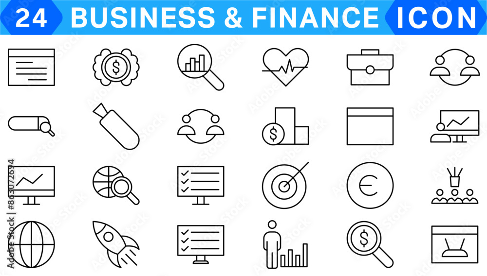 Poster business and finance web icon set - minimal thin line web icon set. outline icons collection. simple