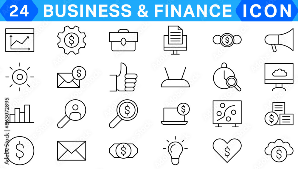 Poster business and finance web icon set - minimal thin line web icon set. outline icons collection. simple