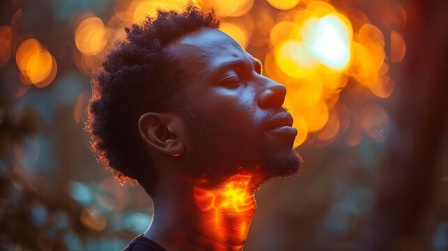 Man hyperthyroidism glowing depiction of the thyroid gland showing excessive hormone production