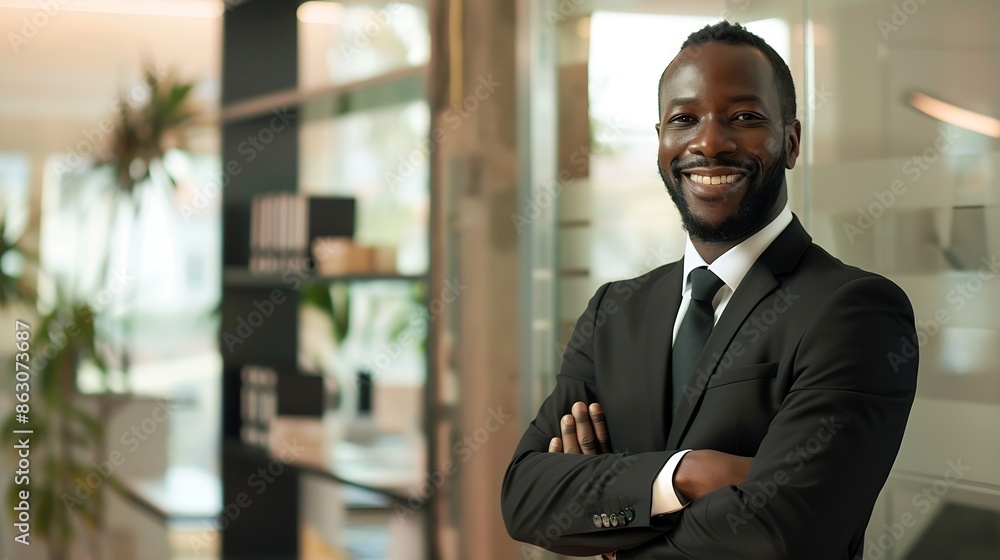 Poster accountant portrait and corporate black man in office with confidence pride and smile in workspace m
