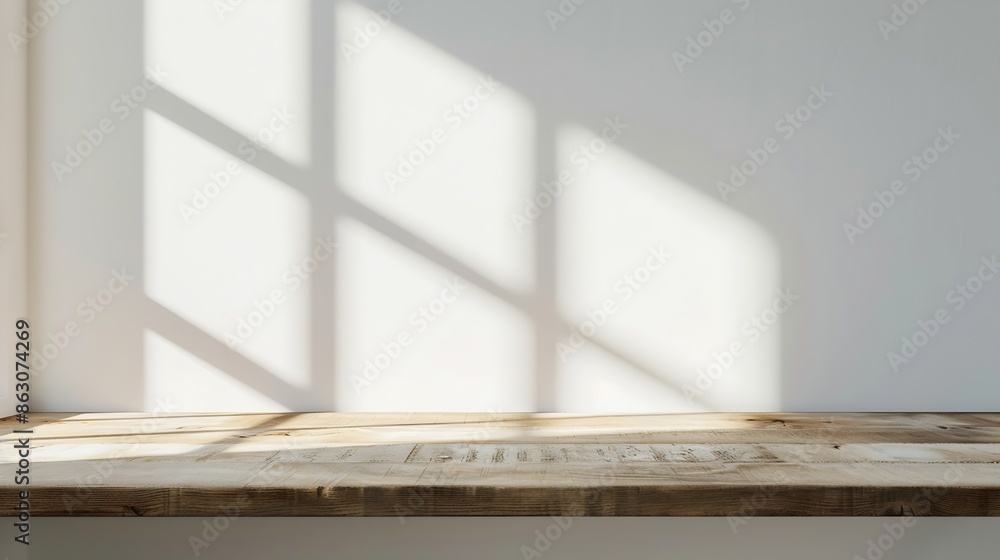 Leinwandbilder empty table with window shadow on light wall background for product mockup display kitchen interior 