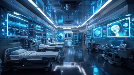High-tech hospital room with advanced medical equipment.
