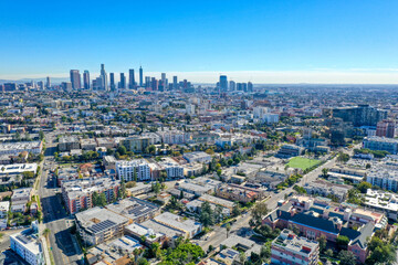Fototapeta premium Aerial View of Los Angeles and Downtown Skyline