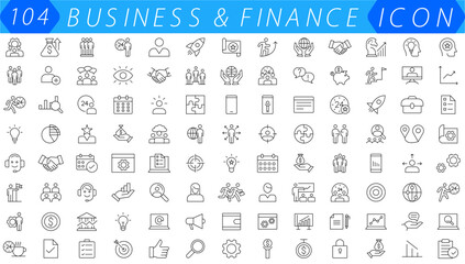 business teamwork finance icons, team building, work group and human resources. Outline icons collection. Line style - vector illustration