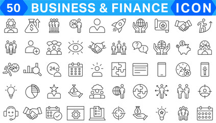 business teamwork finance icons, team building, work group and human resources. Outline icons collection. Line style - vector illustration