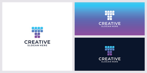 Obraz premium Letter T Connected Dots Technology Logo Design