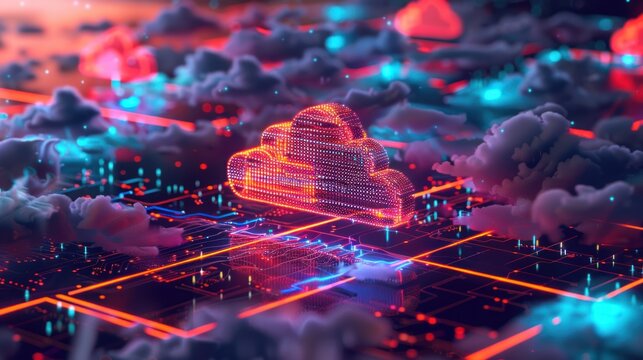 Digital cloud computing illustration