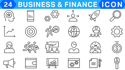 business teamwork finance icons, team building, work group and human resources. Outline icons collection. Line style - vector illustration