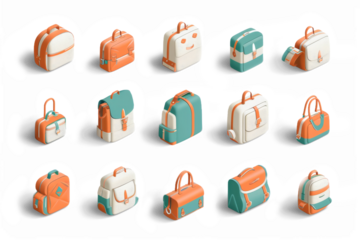 A collection of backpacks with different colors for back to school, isolated from the white background