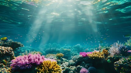 Underwater coral reef landscape super wide : Generative AI