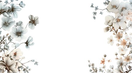 Fototapeta premium flower, leaf, illustration, summer, design, nature, background, invitation, decoration, floral, watercolor, frame, card, spring, vintage, wedding, drawing, garden, white, greeting, art, vector, plant,