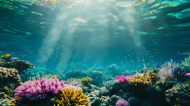 Underwater coral reef landscape super wide : Generative AI