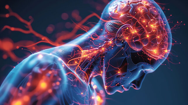 Person epilepsy glowing depiction of the brain showing abnormal electrical activity leading to seizures