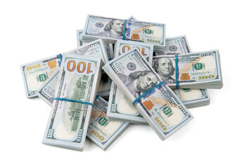 Stack of one hundred dollar bills close-up.