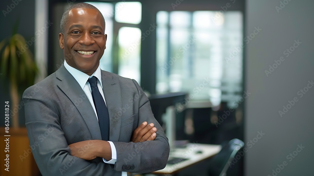 Aufkleber accountant portrait and corporate black man in office with confidence pride and smile in workspace m