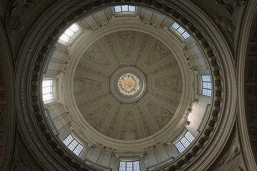 Main dome of the Cathedral of Saint Aubain in Namur, Belgium. Interior view.