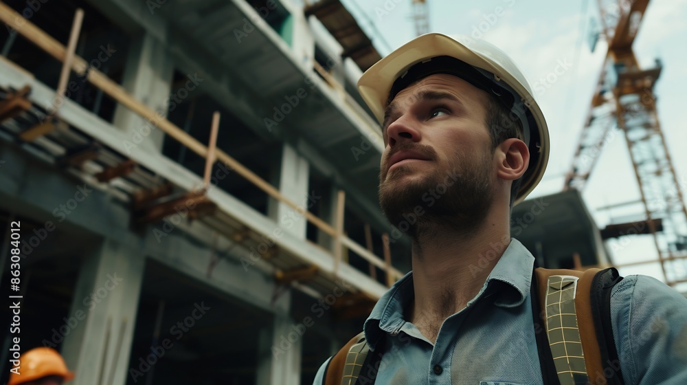Poster architect caucasian man working with colleagues mixed race in the construction site engineer archite
