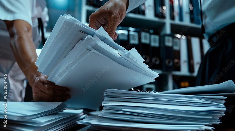 Aufkleber Auditor checking office documents plan review process and assess correctness Management of important document storage of organization ERP document system accountant Audit documents : Generative AI