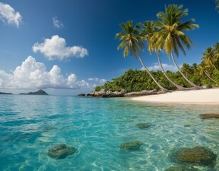 Paradise tropic beach with palms. Generative ai.