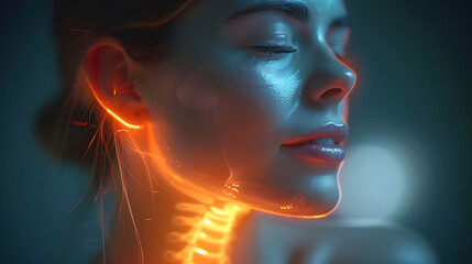 Obraz premium Woman suffering complex spine fractures glowing depiction of multiple vertebrae fractures and misalignment