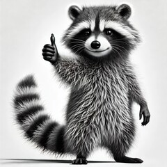 Obraz premium Friendly Raccoon Giving Thumbs Up - Black and White Illustration