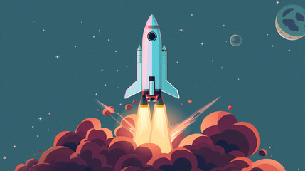 Fototapeta premium Rocket Taking Off into Space 