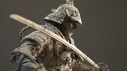 Obraz premium Stoic Samurai Warrior Wielding Legendary Sword in Dramatic 3D Rendering