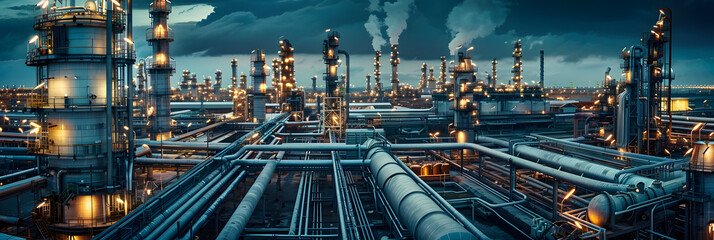 Fototapeta premium oil refinery with pipes, tanks, and massive structures, scale of the petroleum industry.&nbsp;