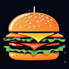 hamburger vector design flat color, Cheese Burger Cartoon Vector, Simple Burger flat illustration Vector