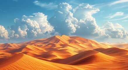 Vast Desert Landscape Under a Clear Blue Sky With White Clouds