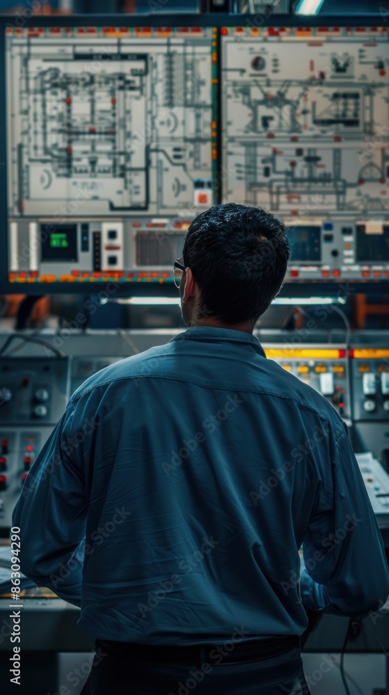 Aufkleber engineer monitoring control panels in an industrial setting. focused on overseeing system operations