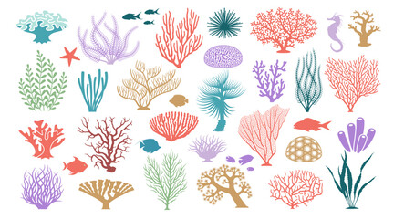 Coral icons set. Cartoon set of coral vector icons for web design