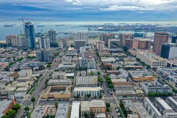 Aerial View of Long Beach Skyline and Harbor