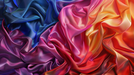 Obraz premium 3d abstract colorful rainbow silk textured fabric textile surface for design. Cloth wave background