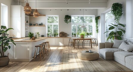Modern Living Room With Kitchen And Balcony View