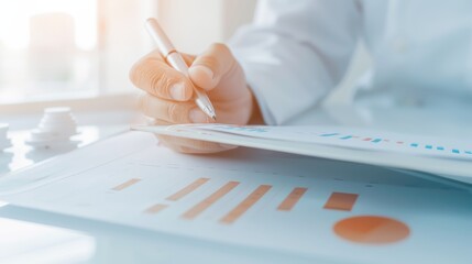 Clinical trial data analysis, team of researchers examining graphs and statistics, collaborative effort in a modern laboratory, focus on scientific accuracy