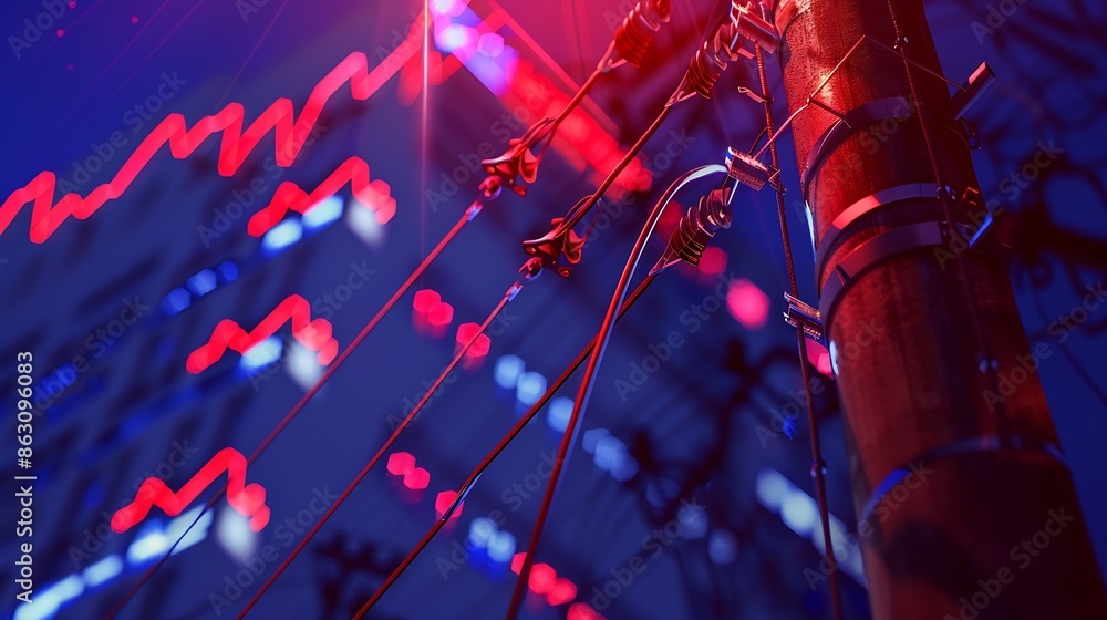 Leinwandbilder electric pole and red blue light and index number and graph of stock market energy business abstract background : Generative AI
