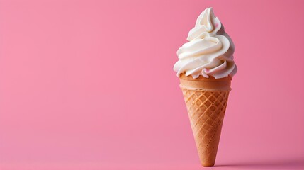 Ivory Ice Cream Cone on a pink Background with Copy Space