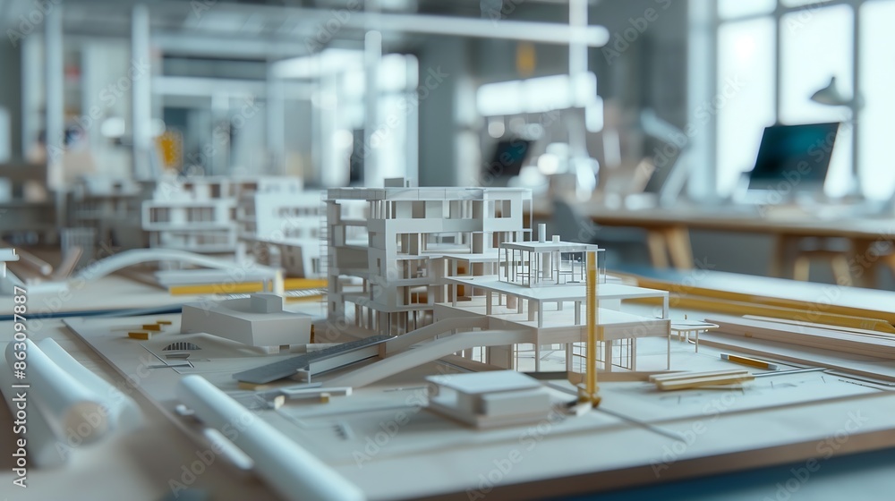 Leinwandbilder Construction concept of meeting engineers or architects for projects working with partners and engineering tools on modeling and blueprint design in office : Generative AI