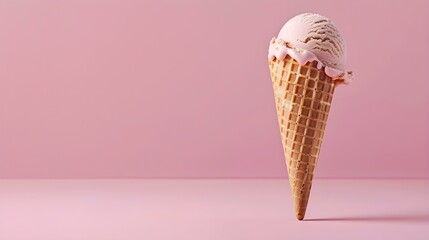 Light Brown Ice Cream Cone on a pink Background with Copy Space
