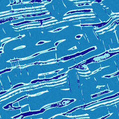 Summer blue dyed wave water pattern with broken linear stripe effect. Fresh blue underwater texture background for modern seamless nautical maritime organic style. 