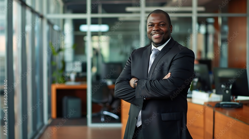 Poster accountant portrait and corporate black man in office with confidence pride and smile in workspace m