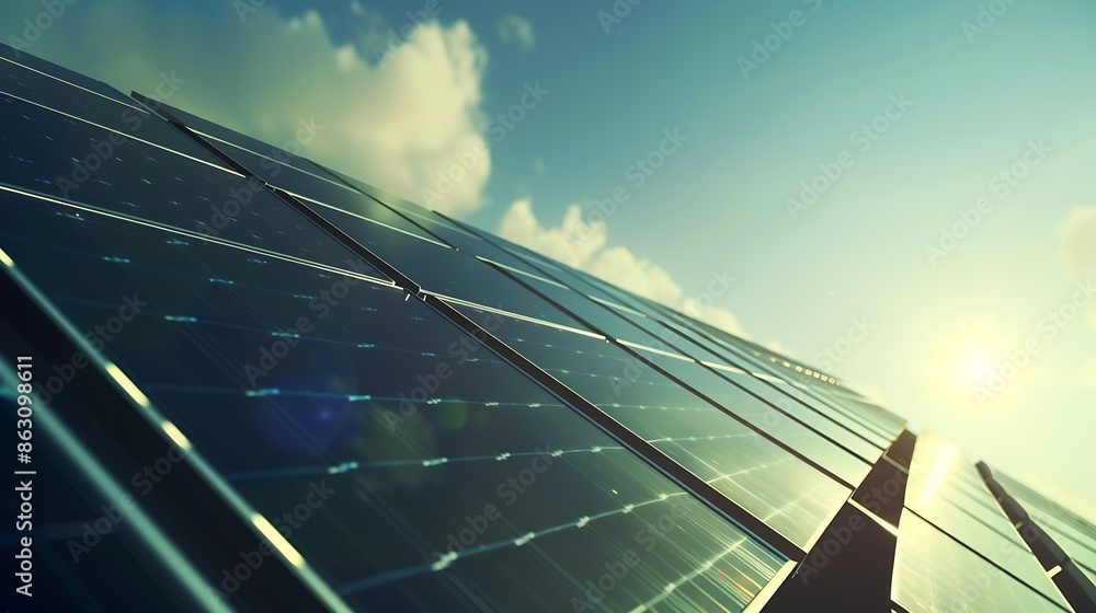 Poster solar power station solar panels photovoltaics alternative source of electricity concept of sustaina