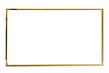 Minimalistic gilded horizontal picture frame, 3d golden rectangle frame for photo, png with transparent background